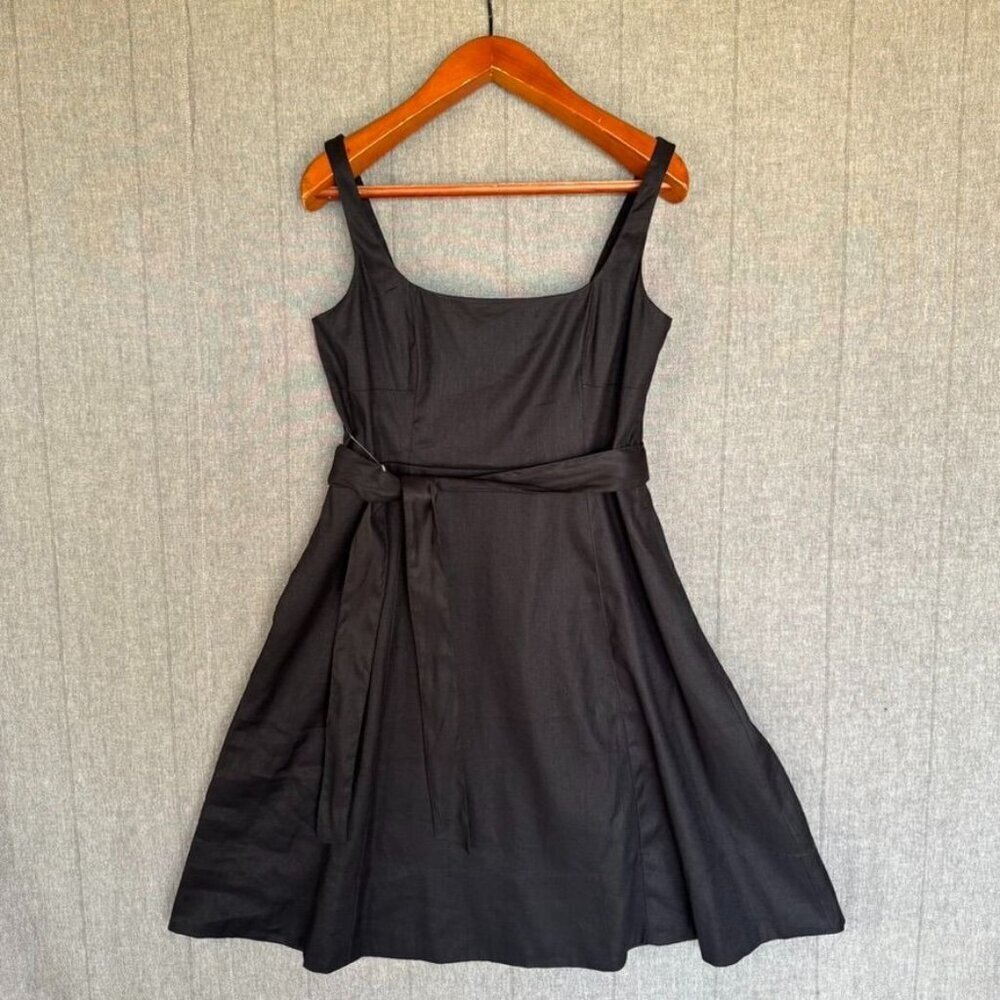 Banana Republic  Petites Linen Blend Square Neck Belted Full Midi Dress Size 14